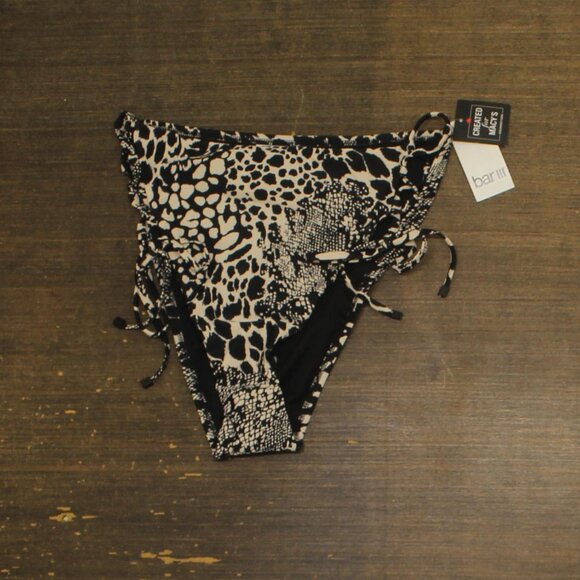 NWT Bar III Printed High-Waisted Lace Up Swim Bikini Bottoms Black Multi S - Picture 3 of 6